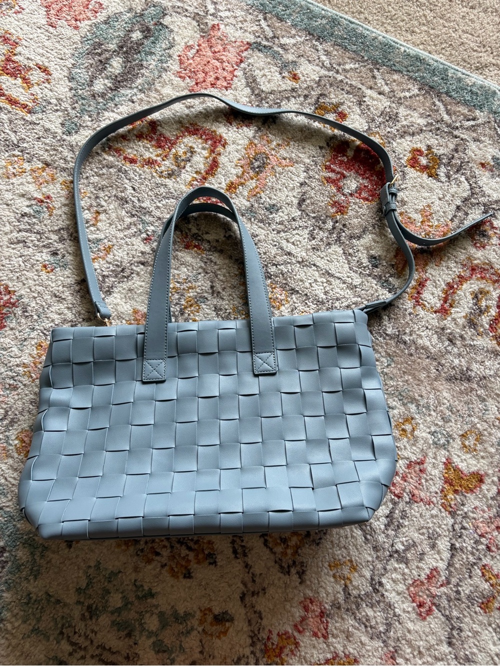 Like Dreams Woven Leather Crossbody Tote in Light Blue